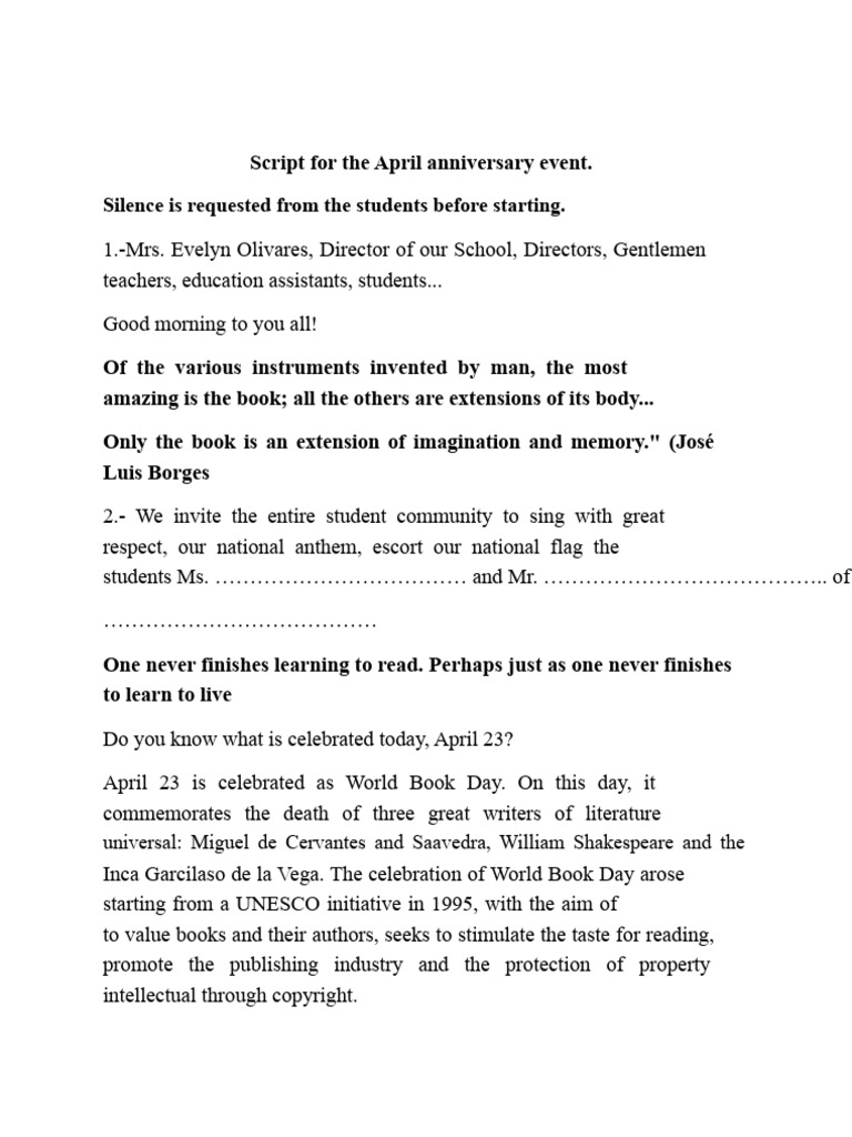 Script For Act April Book Day | PDF