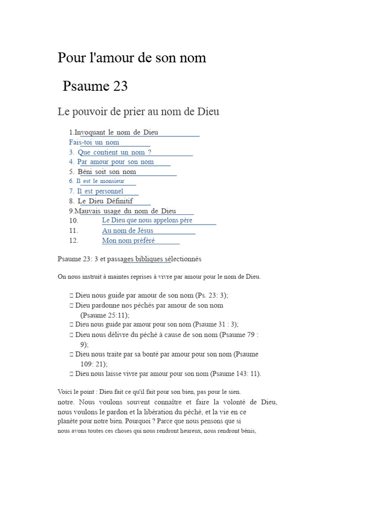 L'amour pour le nom de Dieu dans le Psaume 23 | PDF | Dieu