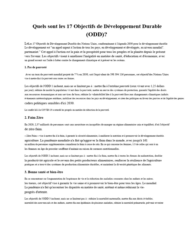 17 Objectifs de Développement Durable | PDF | Développement durable ...