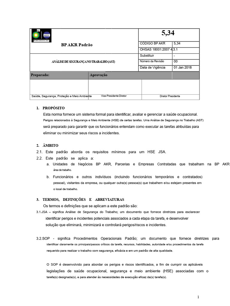 Padrão de Análise de Segurança no Trabalho | PDF | Segurança e saúde ...