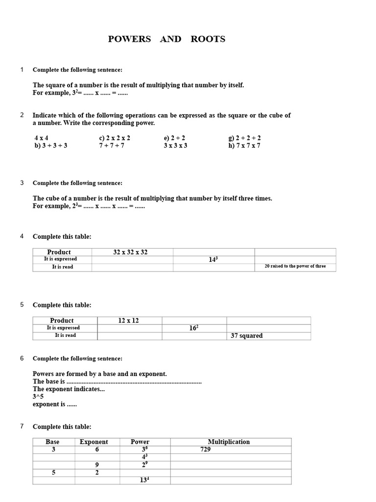 Powers and Roots 6th Grade PDF | PDF | Exponentiation | Multiplication