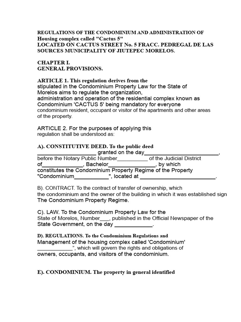 Cactus 5 Condominium Regulations Guide | PDF | Condominium | Property