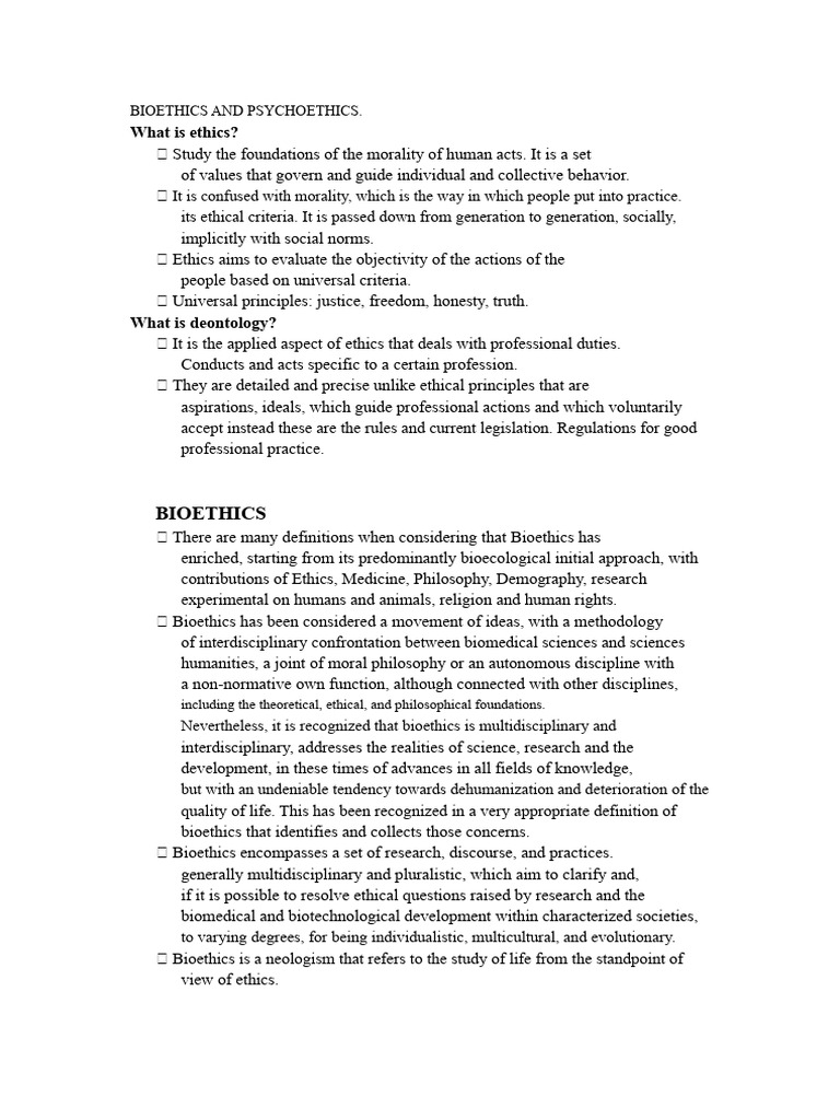 Ethics 3, Psychoethics and Bioethics | PDF | Bioethics | Autonomy