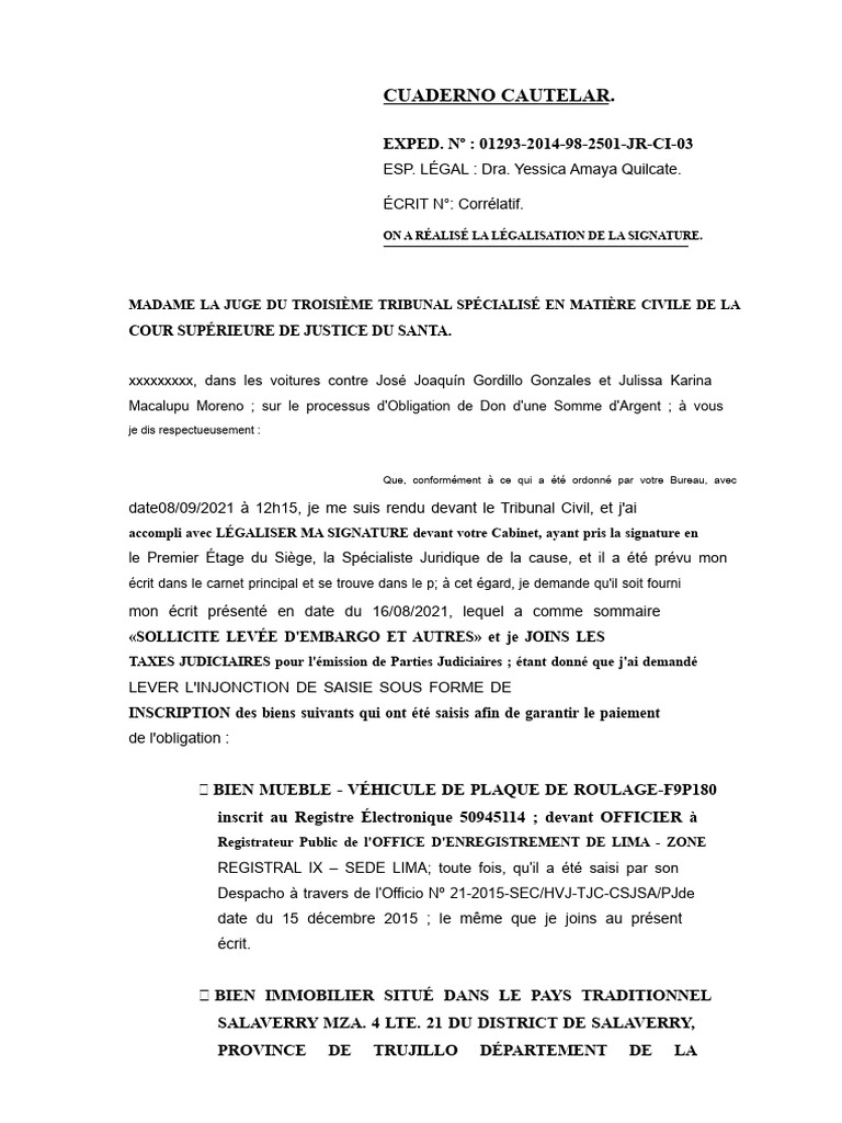 Demande de Levée d'Embargo Judiciaire | PDF | Justice | Crime et violence