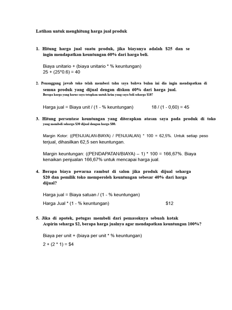 Cara Menghitung Harga Jual Produk | PDF