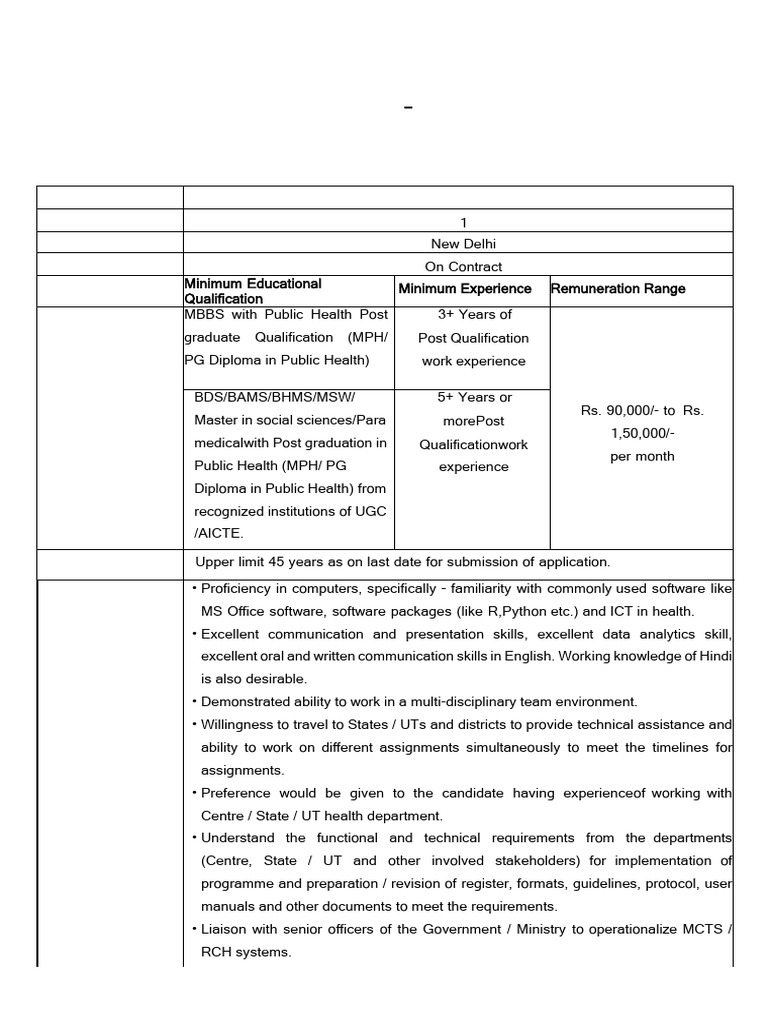 Final TOR Senior Consultant - Public Health (MMP Cell, MoH&FW) | PDF