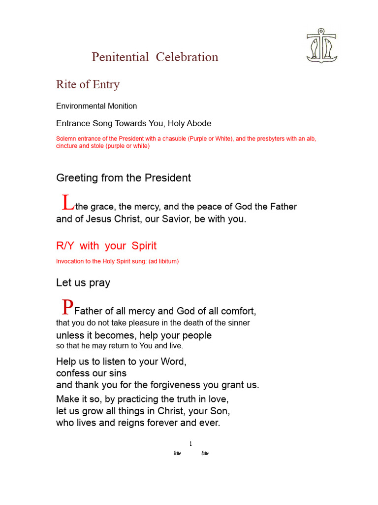 Penitential Celebration Guide | PDF | Penance | Confession (Religion)