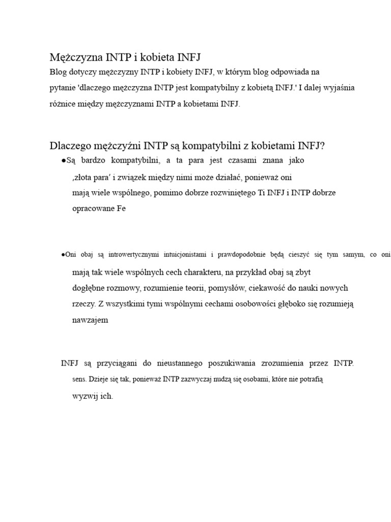 Mężczyzna INTP I Kobieta INFJ | PDF