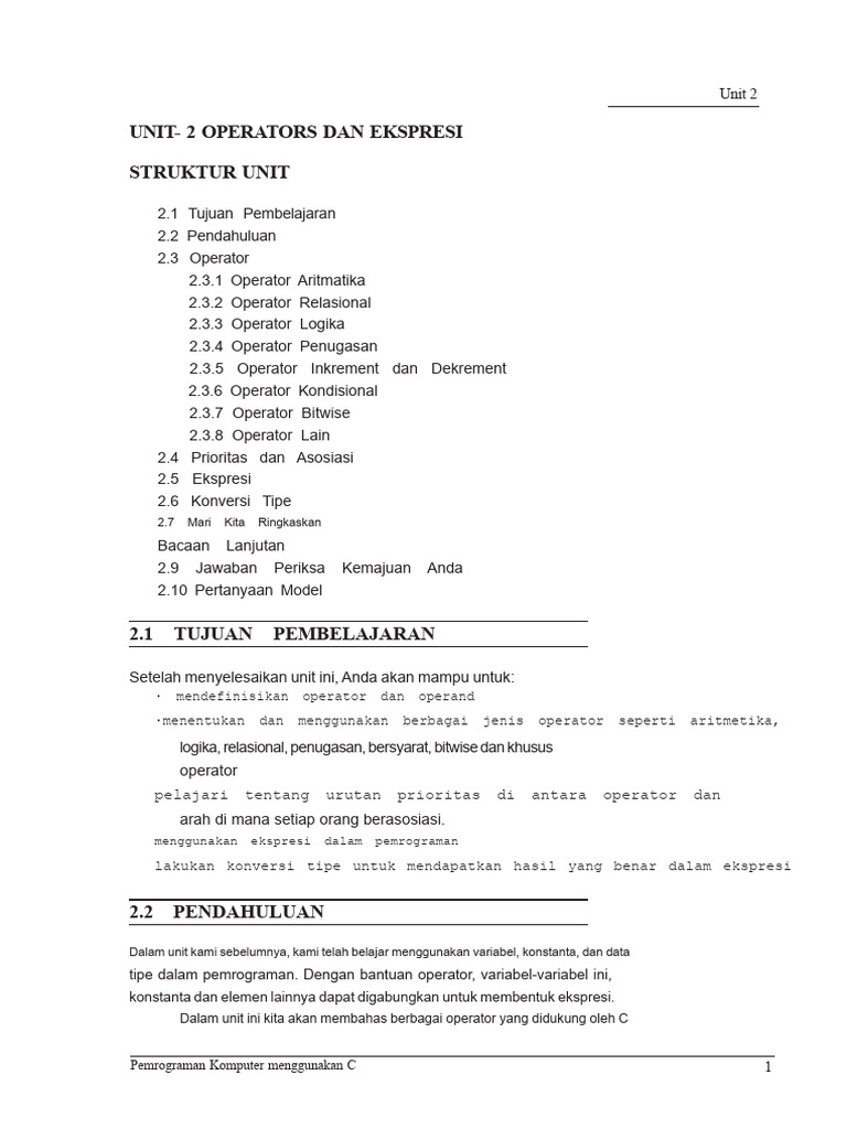 Unit 2 - Operator Dan Ekspresi | PDF