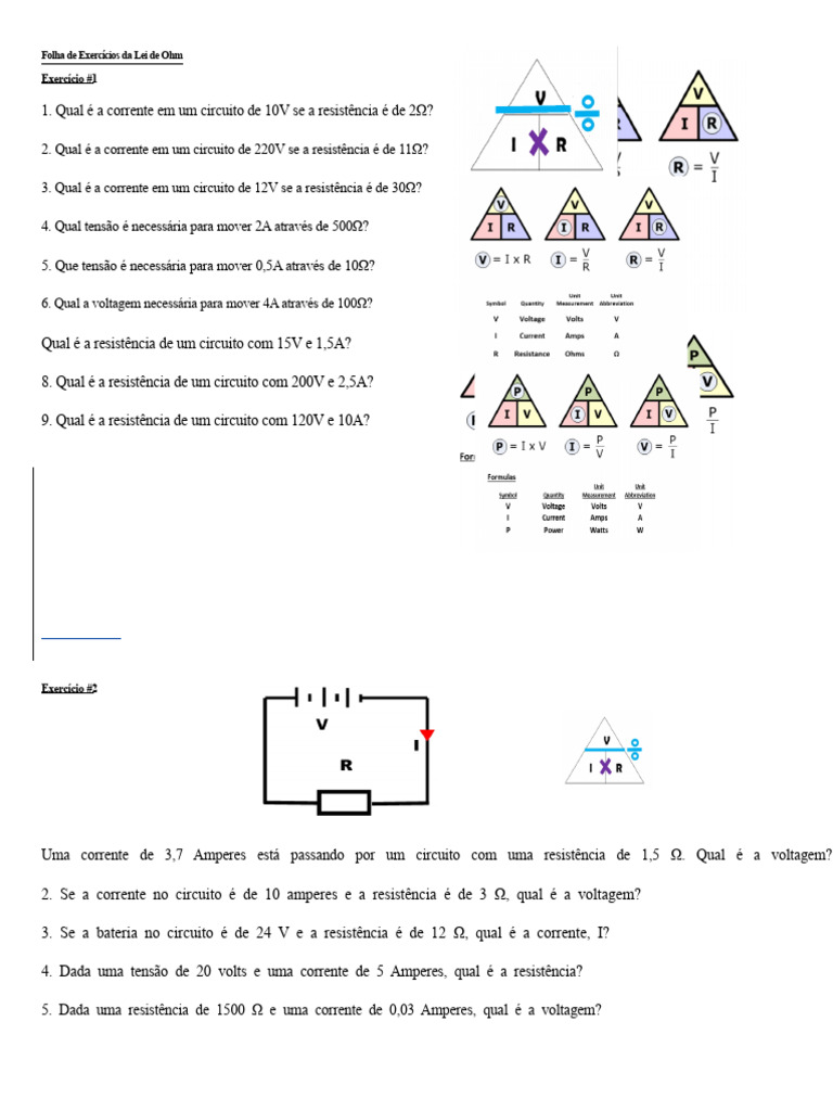 Exercícios Práticos da Lei de Ohm | PDF | Rede elétrica | Corrente elétrica