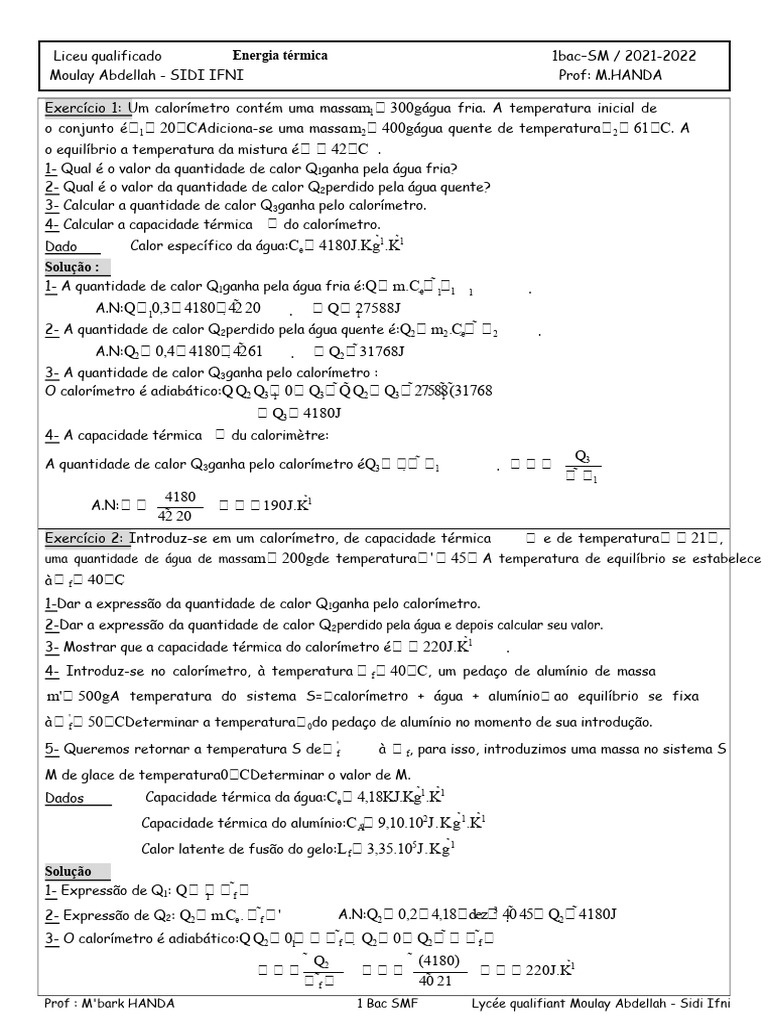 Exercícios de Calorimetria e Termodinâmica | PDF | Calor | Termodinâmica