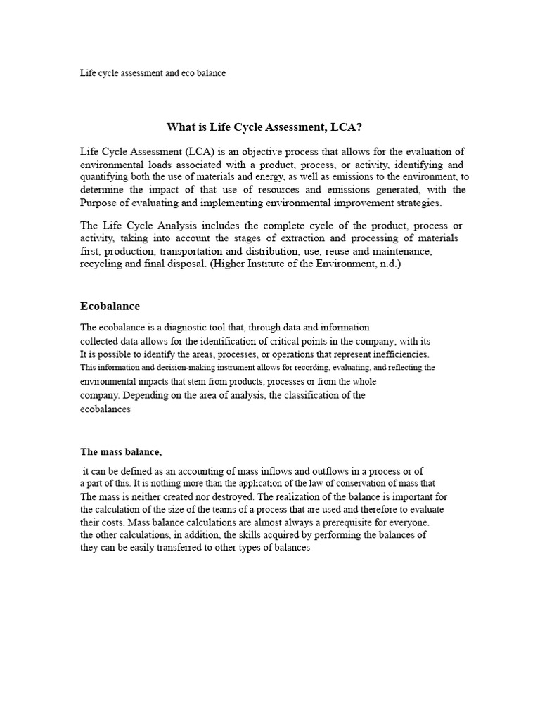 Life Cycle Assessment and Ecobalance Overview | PDF | Life Cycle ...