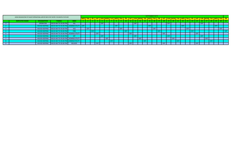 September 2025 Staff Roster for Airport | PDF