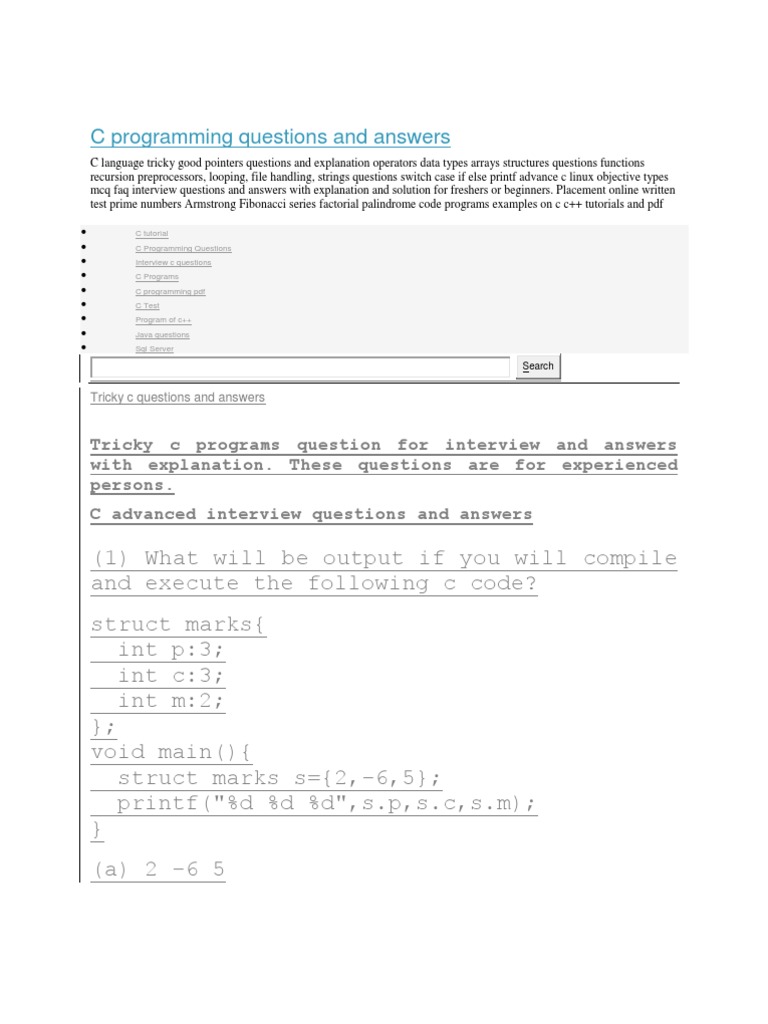 C Programming Online Test