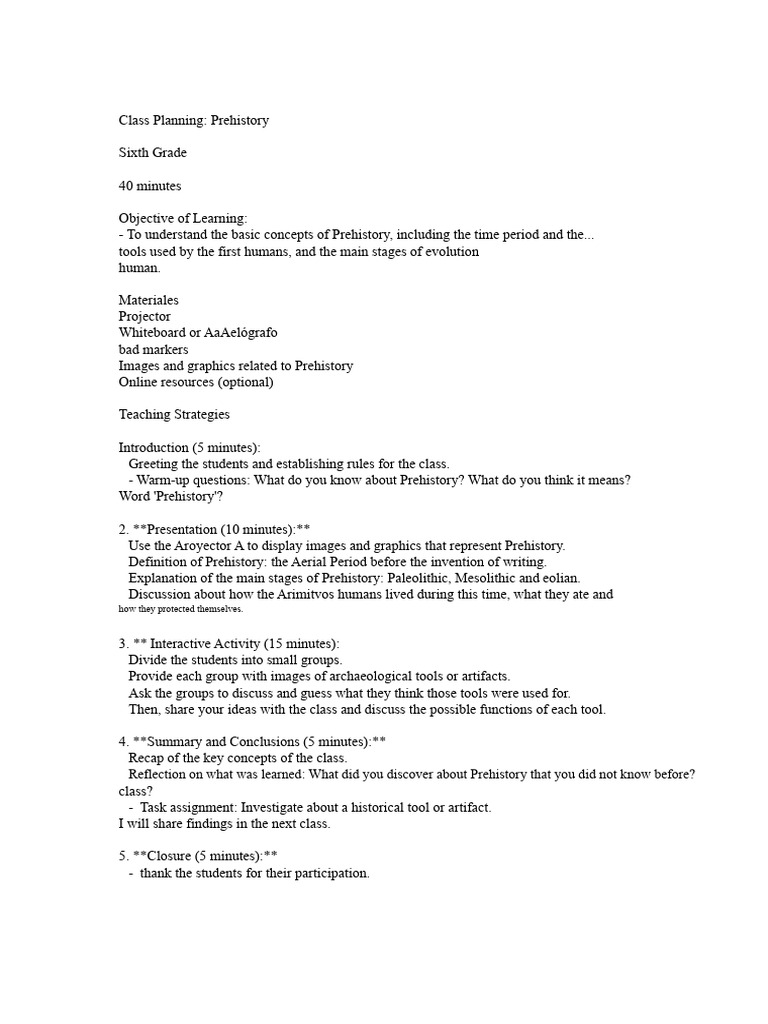 Prehistory Class Plan for Sixth Graders | PDF | Stone Age | Neolithic