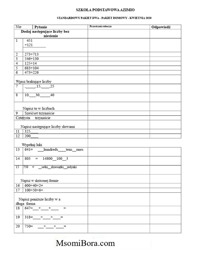 Szkoła Podstawowa Azimio Klasa Druga | PDF