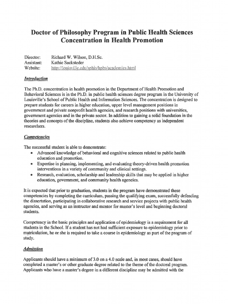 PHD in Health Promotion Curriculum | PDF | Thesis | Doctor Of Philosophy
