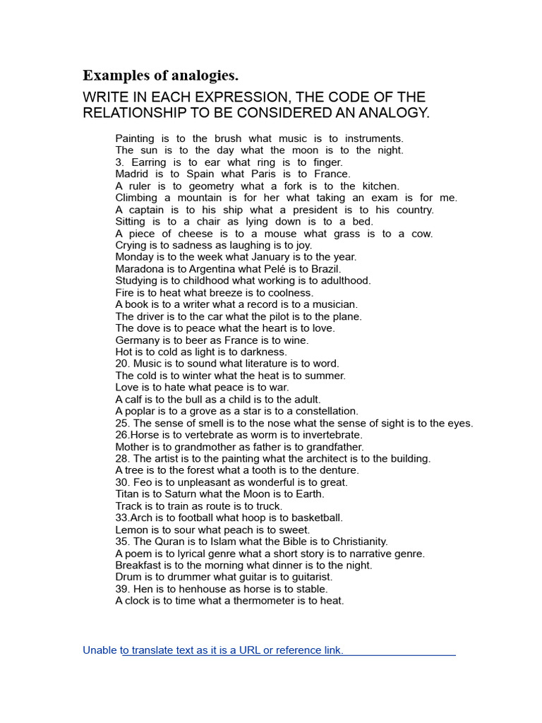 Analogy Examples and Relationships | PDF