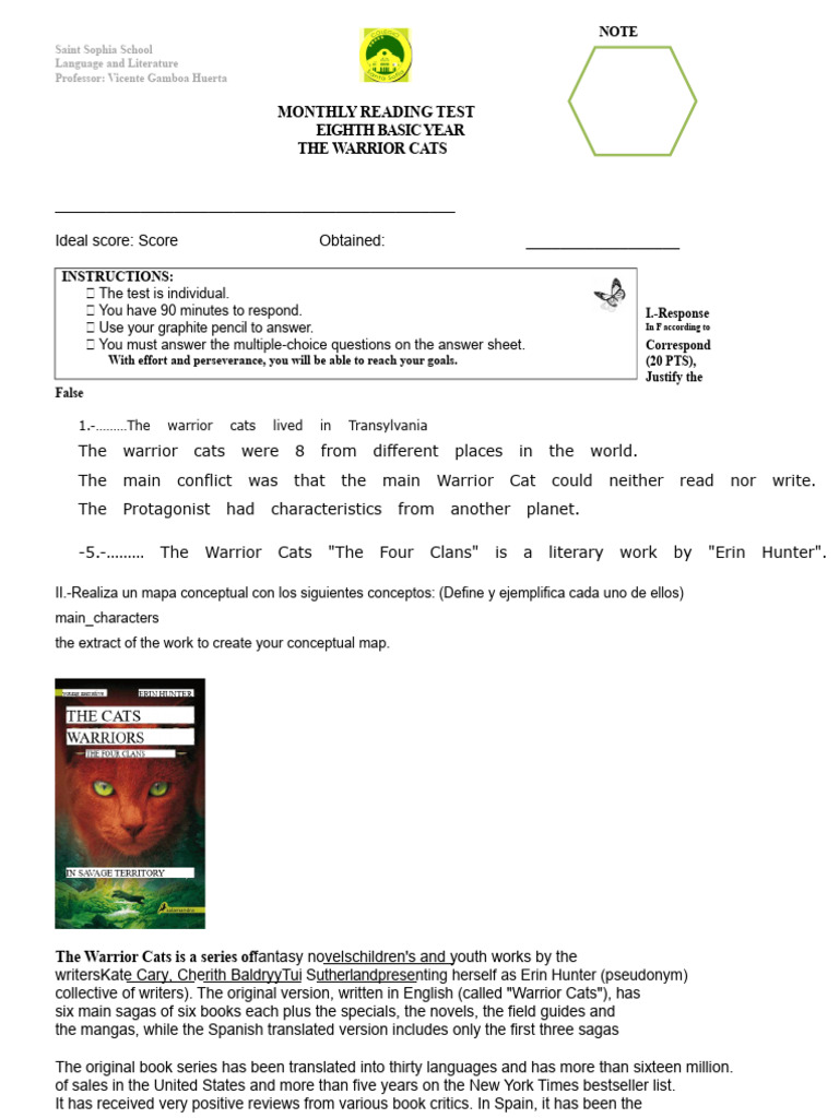 READING TEST The Warrior Cats 8° | PDF