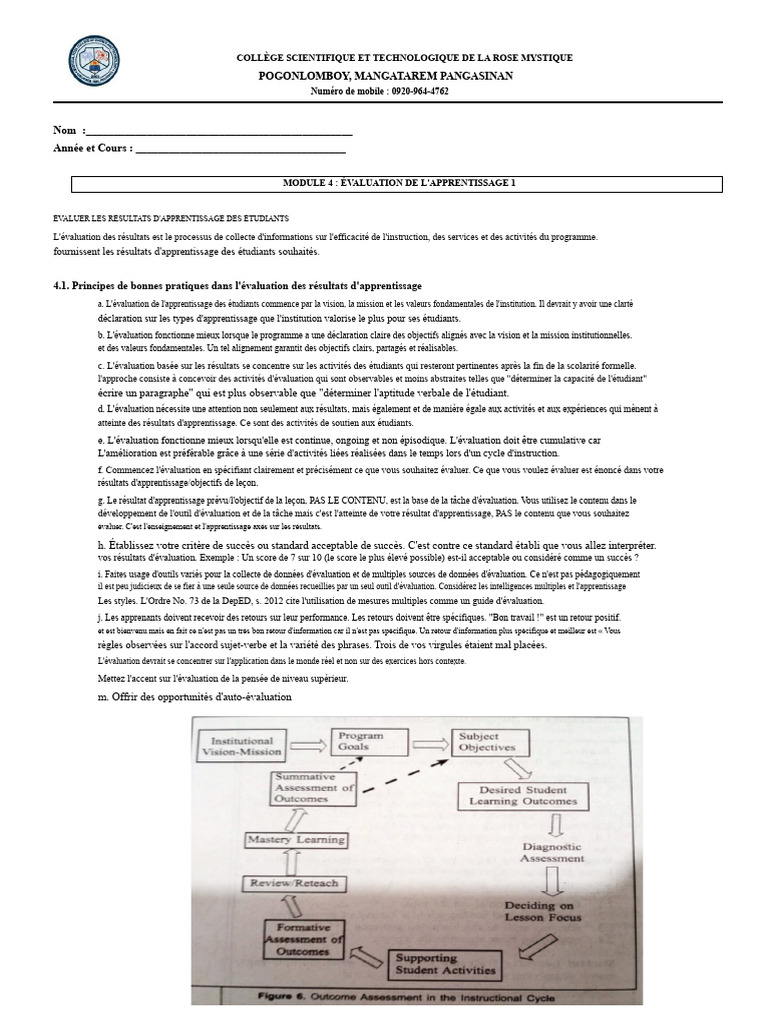 Évaluation des Résultats d'Apprentissage | PDF | Apprentissage | Pédagogie