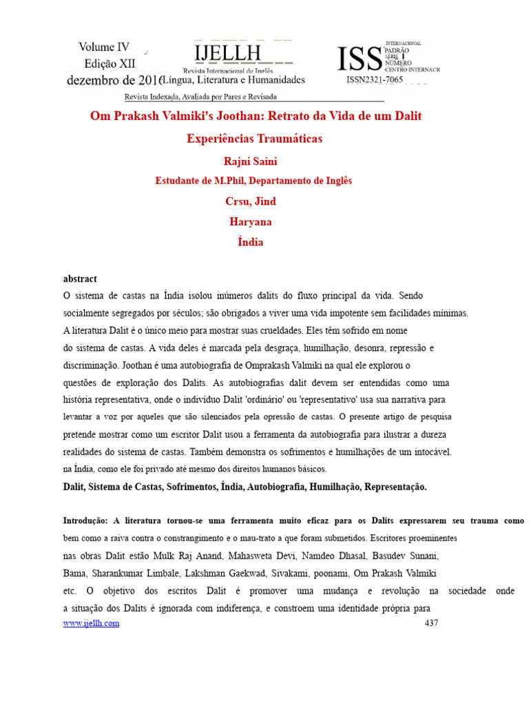 A Representação de Joothan de Om Prakash Valmiki | PDF | Dalit | Casta