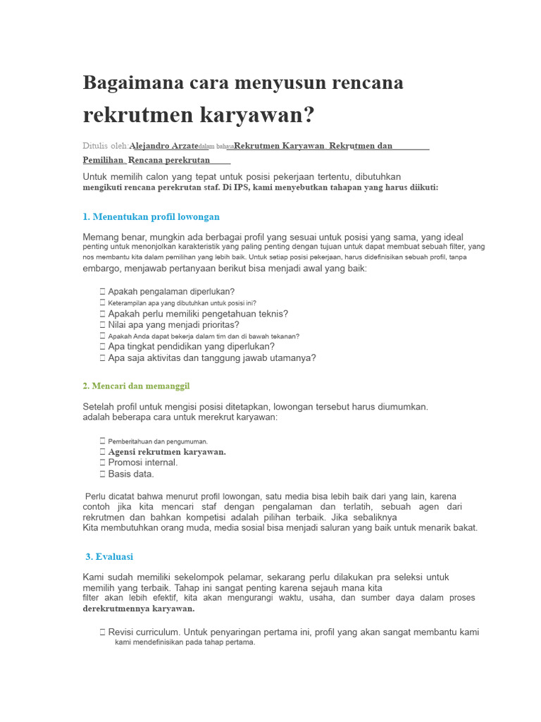 Rencana Rekrutmen Karyawan Efektif | PDF