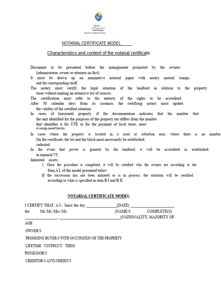 Notarial Certificate Model Guide | PDF | Property | Notary Public