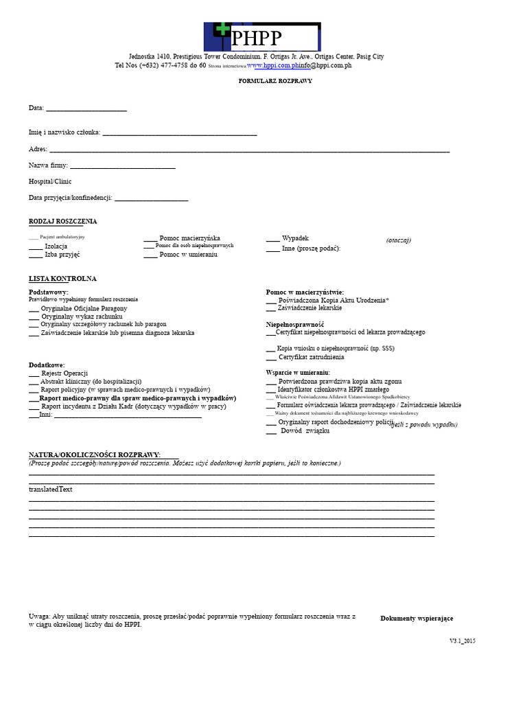 Formularz Zgłoszenia Hppi | PDF