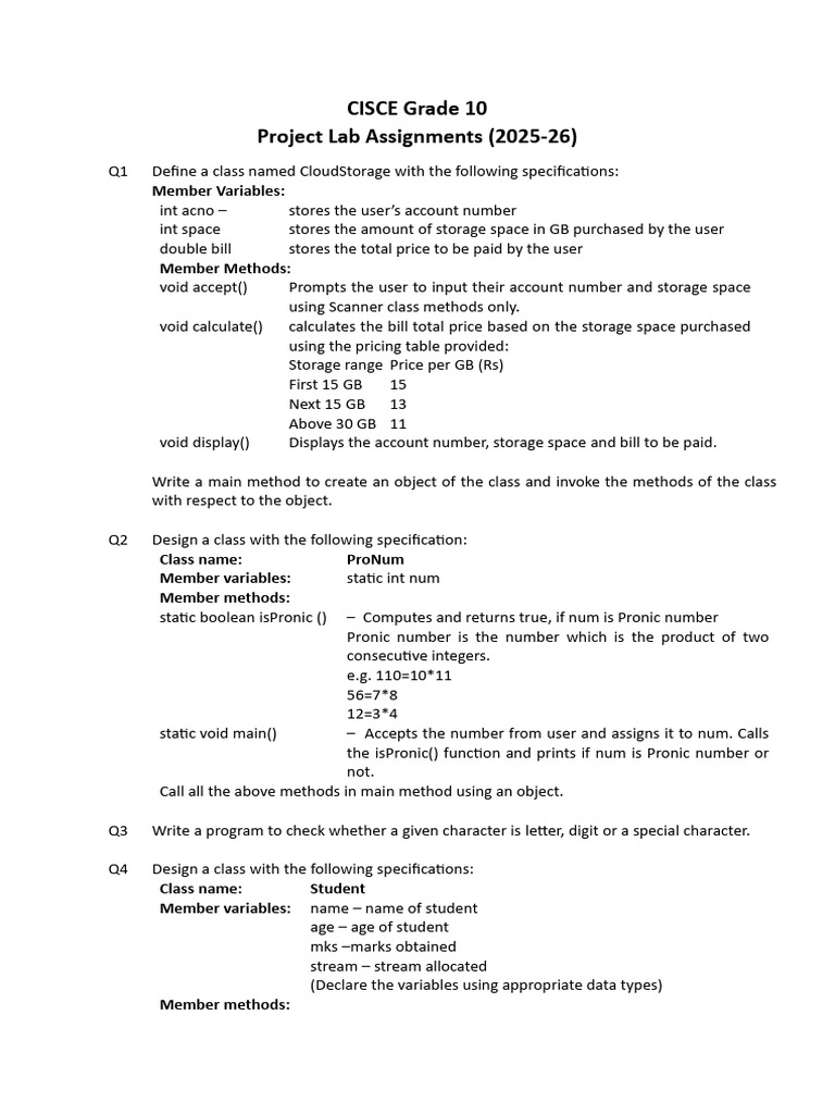 CISCE Grade 10 Java Lab Assignments | PDF | Integer (Computer Science ...