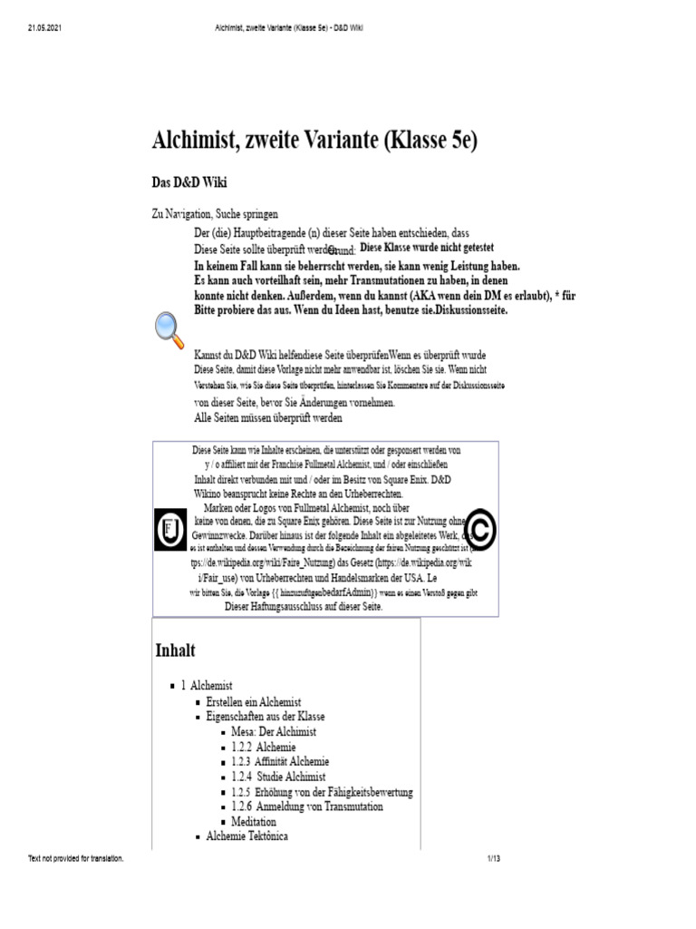 Alchemist, Zweite Variante (Klasse 5e) - D&D Wiki | PDF