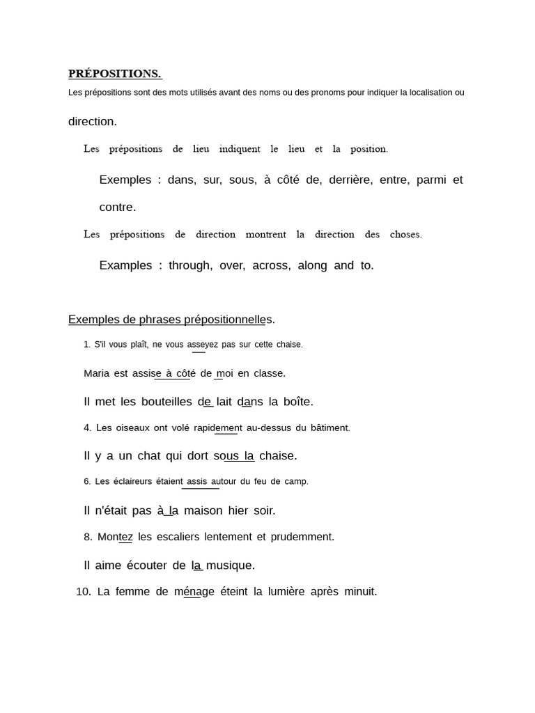 Guide des prépositions en français | PDF