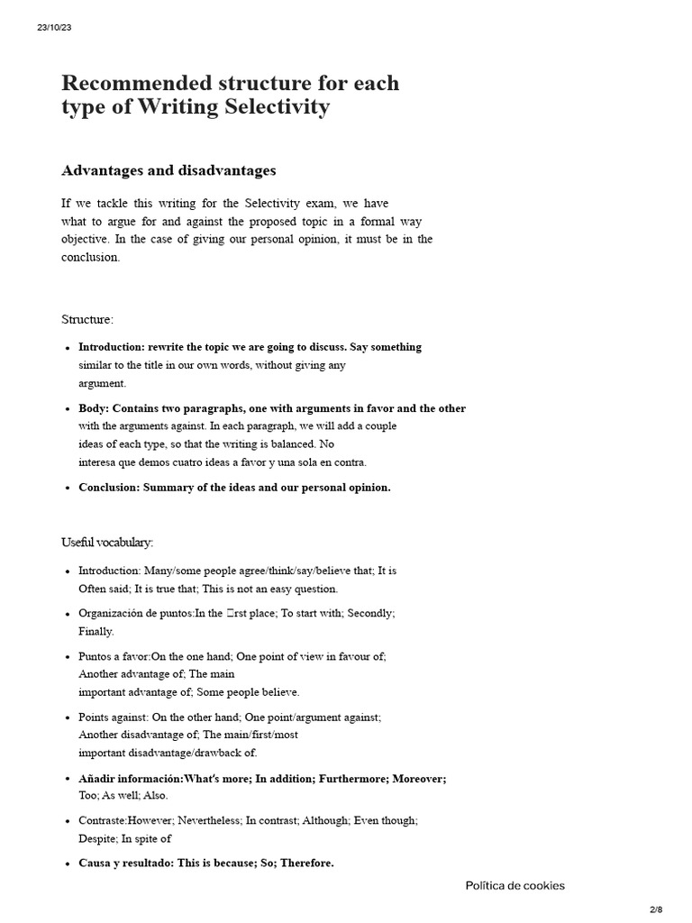 Writing Structure for Selectivity Exam | PDF | Argument | Reason