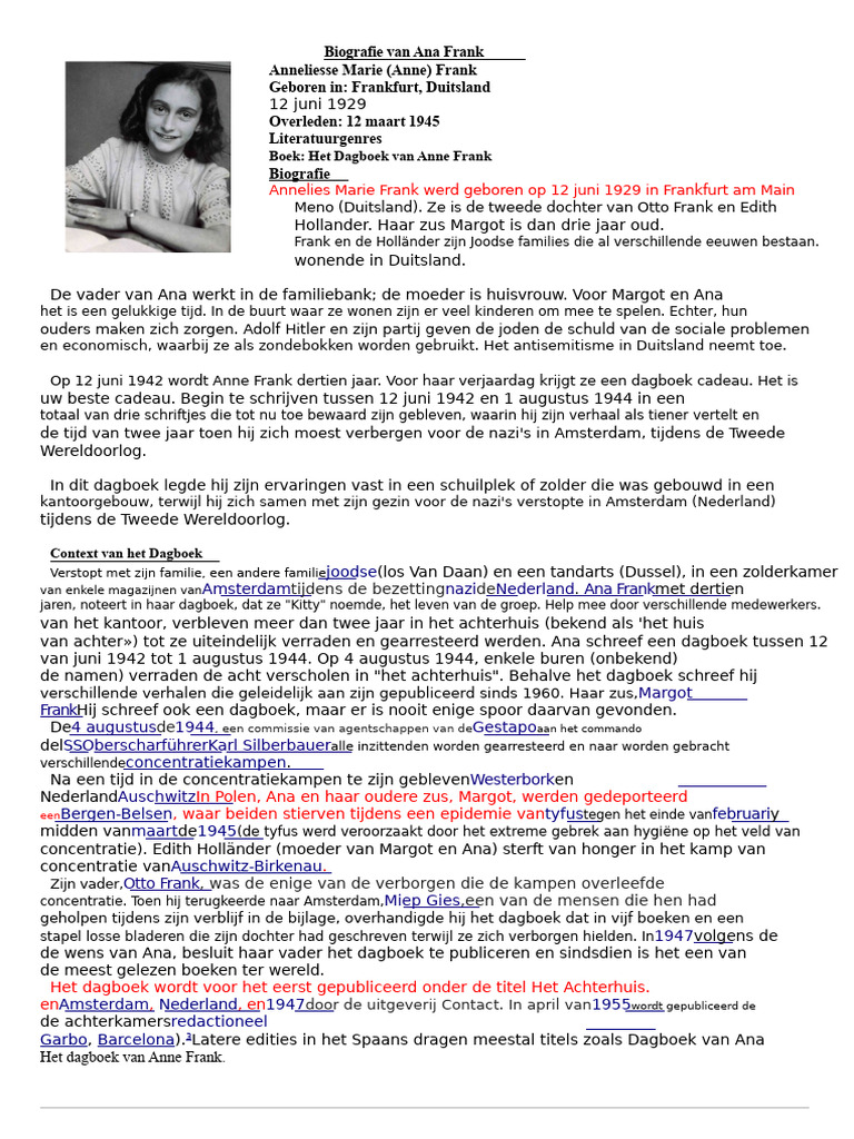 Biografie Van Anne Frank | PDF