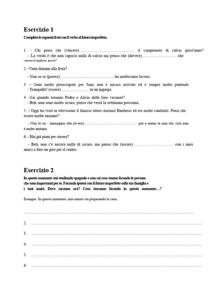 Esercizi Di Futuro Semplice A2 B1 Futuro Semplice PDF