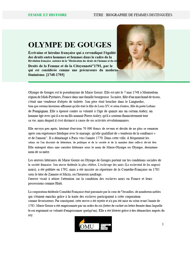 Olympe de Gouges : pionnière féministe | PDF