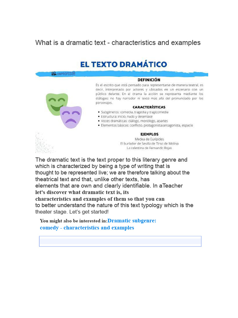 Understanding Dramatic Texts: Key Features | PDF | Genre | Tragedy