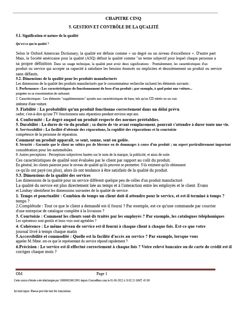 Gestion et Contrôle de la Qualité | PDF | Management de la qualité ...