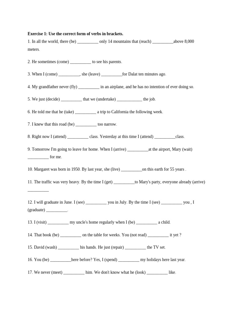 Verb Tense Exercises for English Learners | PDF