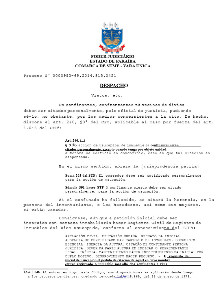 Desalojo USUCAPIÃO Colindante Fallecido Citación Sucesores ...