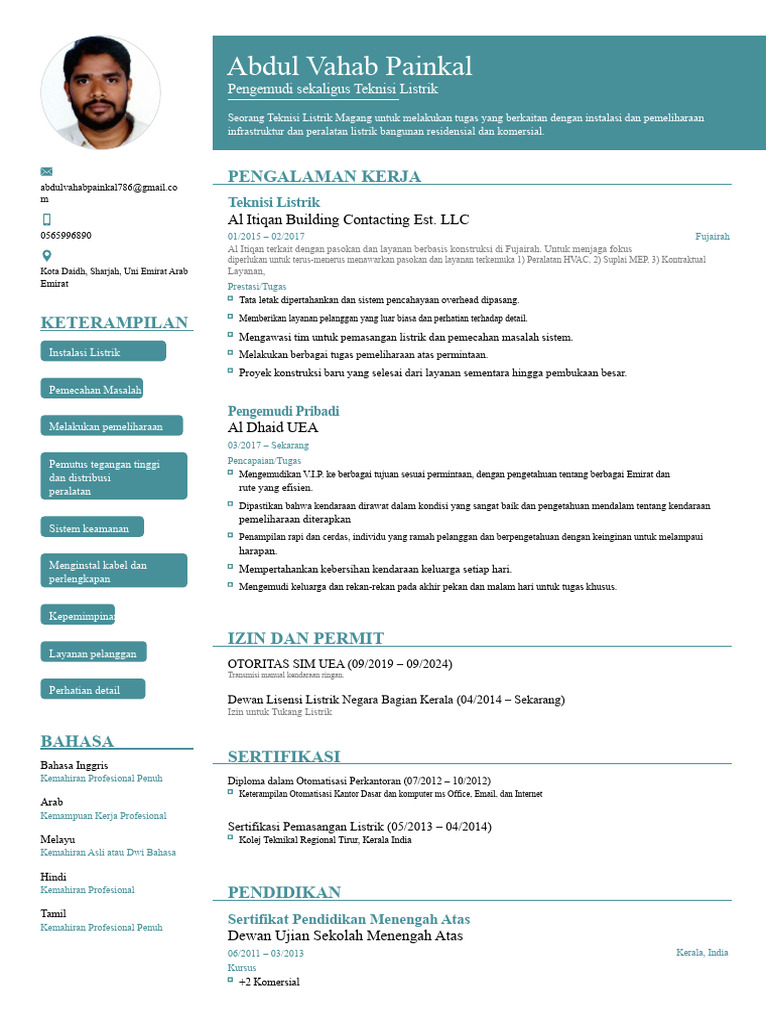 Contoh CV Teknisi Listrik Magang | PDF