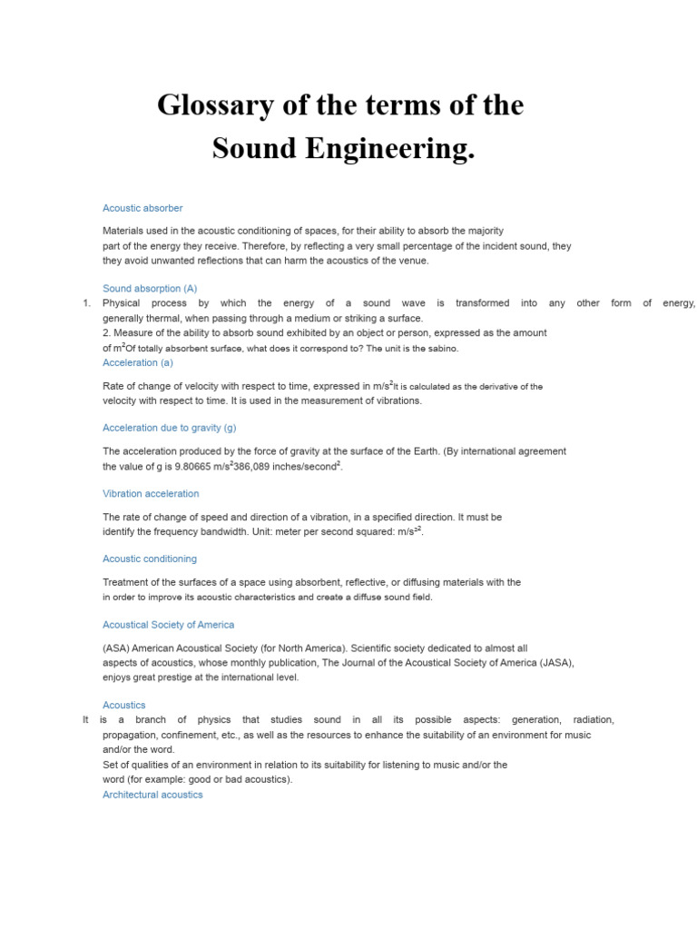 Sound Engineering Terms Glossary | PDF | Waves | Sound