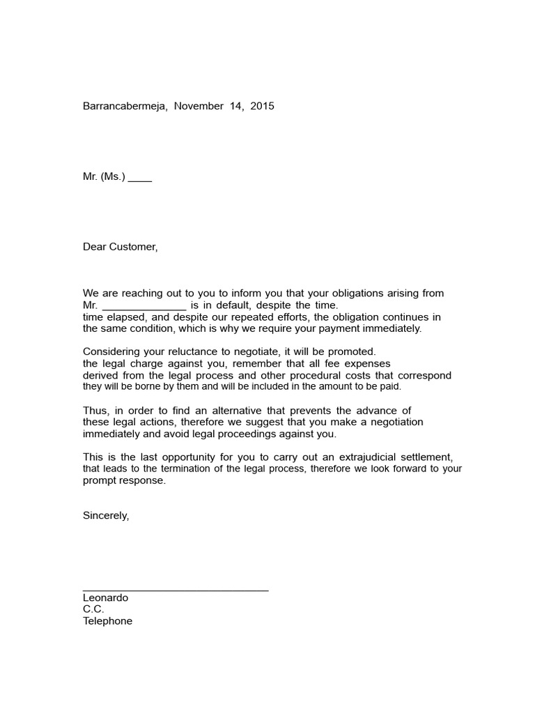 Pre-Legal Collection Letter | PDF