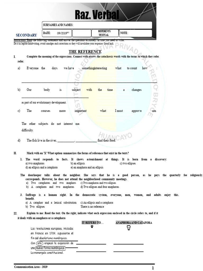 Verbal Reference Exercises for Students | PDF | Ellipsis | Syntax