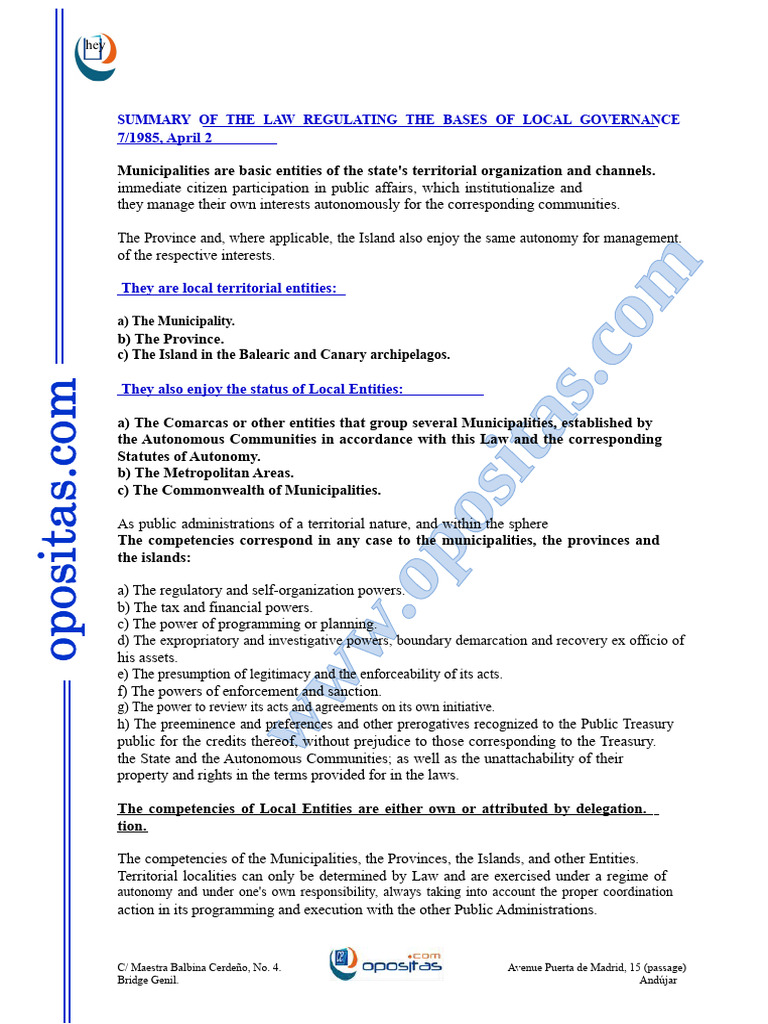 Local Governance Law Summary | PDF | Identity Document | Government