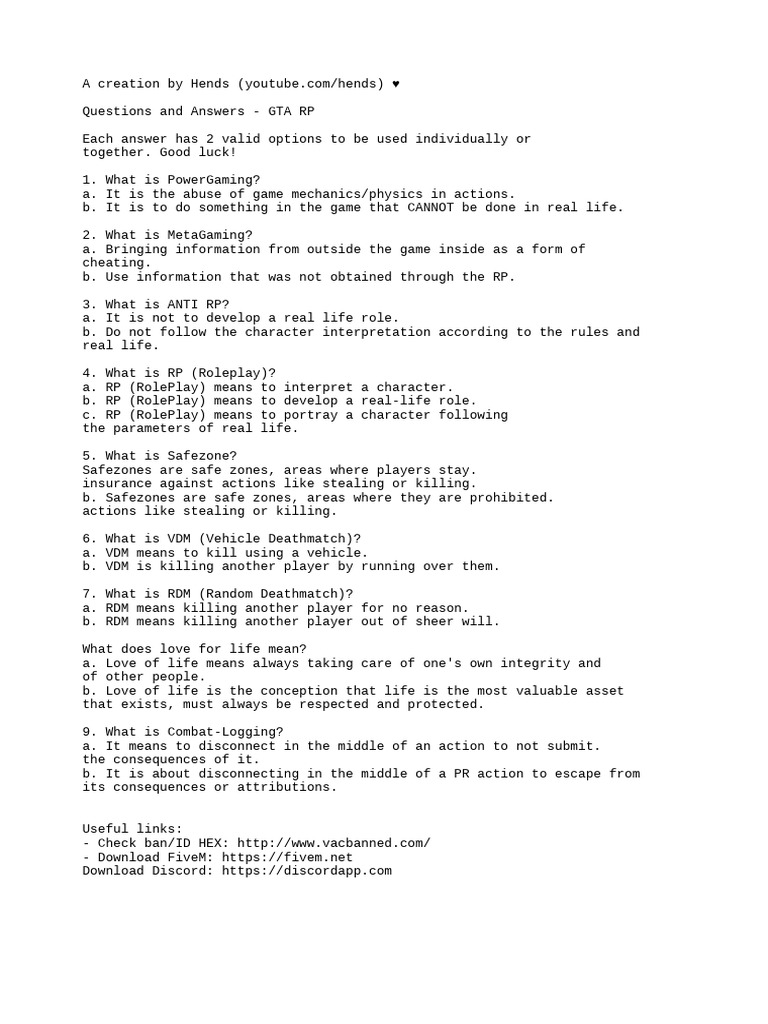 GTA RP Terminology Explained | PDF