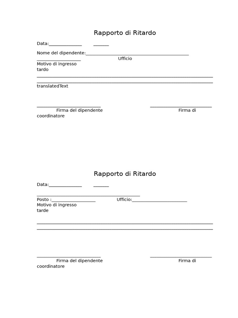 Formato Rapporto Di Ritardo e Uscite | PDF