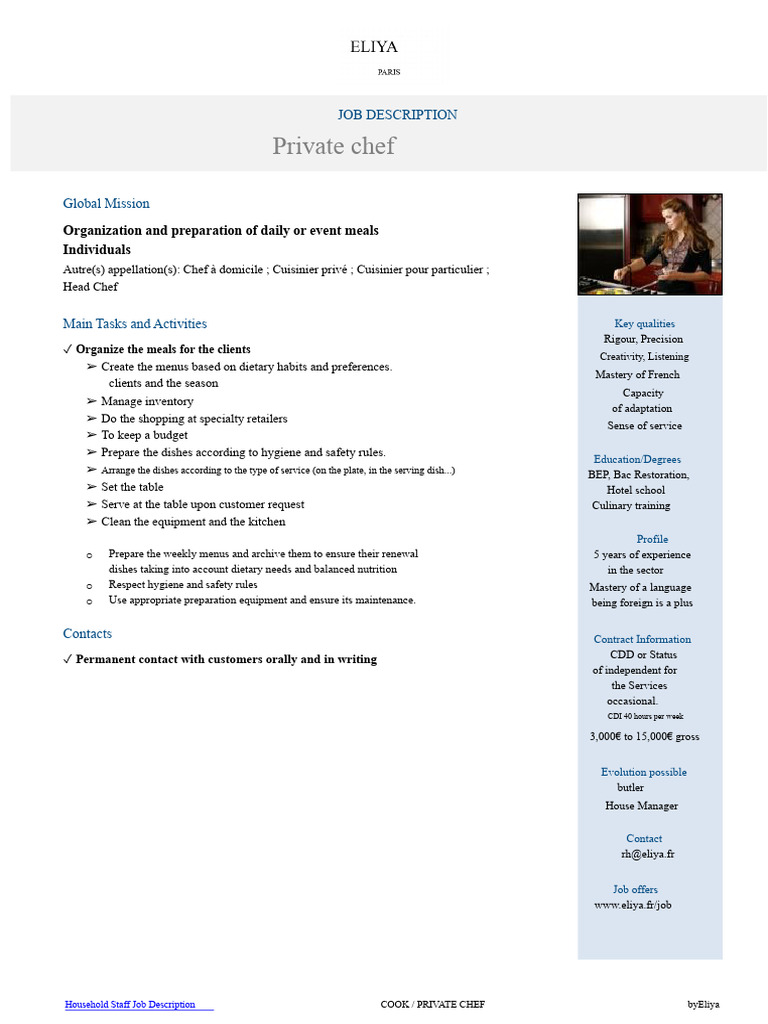 Private Chef Job Description Guide | PDF | Chef | Cooking