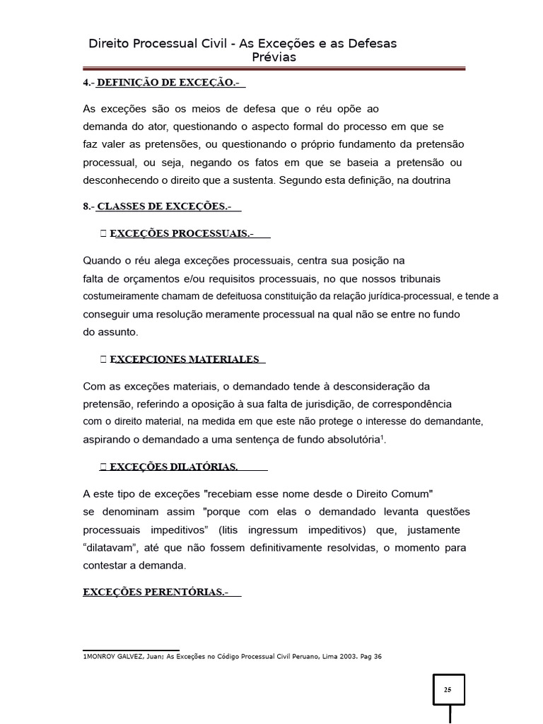 Exceções Processuais e Defesas Prévias Lucesssssssssssssssssssss | PDF ...