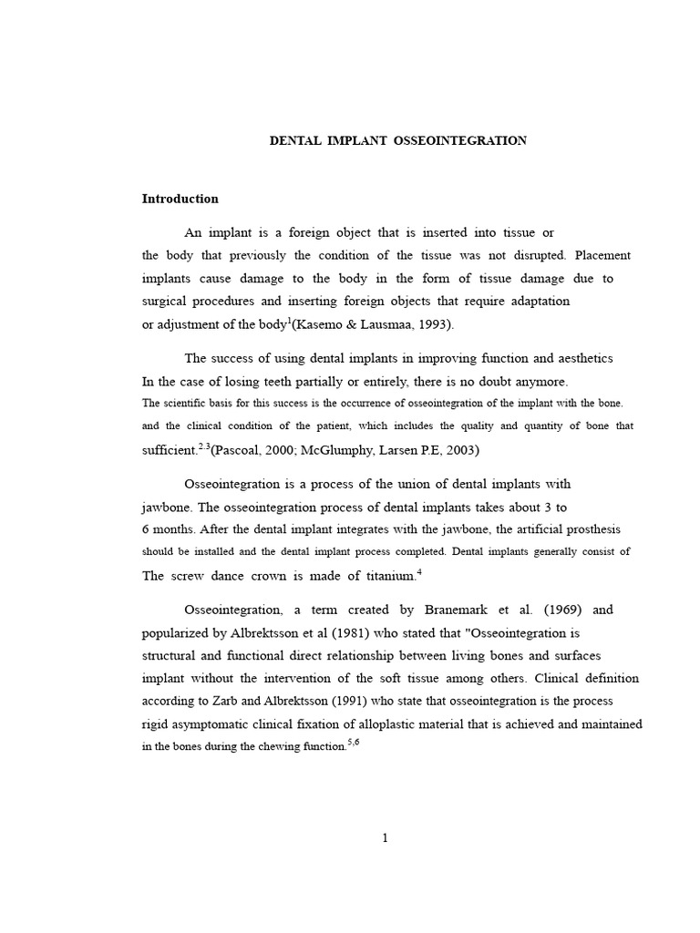 Dental Implant Osseointegration Process | PDF | Dental Implant | Bone