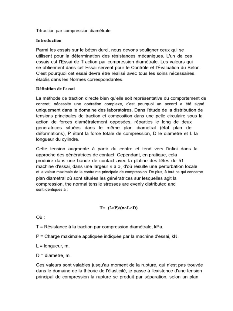 Essai de traction par compression diamétrale | PDF | Béton | Ingénierie ...